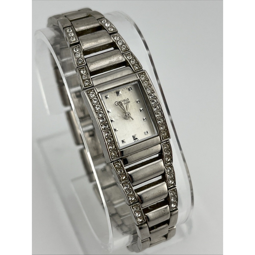 Caravelle Bulova Watch Women 18mm Case Pave Bezel C833104 7.5" Band- New Battery